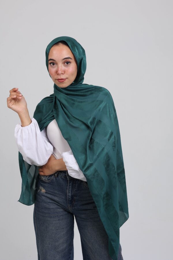 Striped Cotton scarf-Emerald