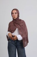 Striped Cotton scarf-Chocolate