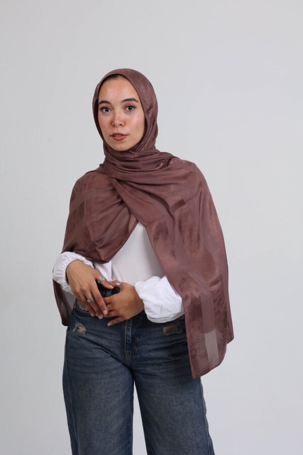 Striped Cotton scarf-Chocolate
