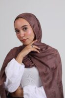 Striped Cotton scarf-Chocolate