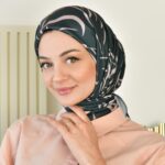 Leafy soft satin square scarf-04