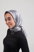 Janjan Silky Satin Square Scarf-Light Gray