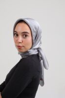 Janjan Silky Satin Square Scarf-Light Gray