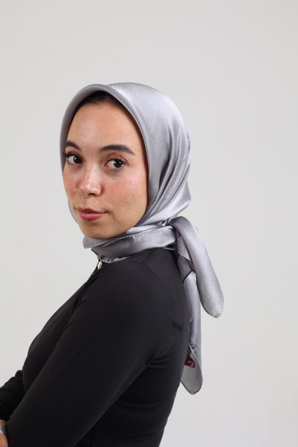 Janjan Silky Satin Square Scarf-Light Gray