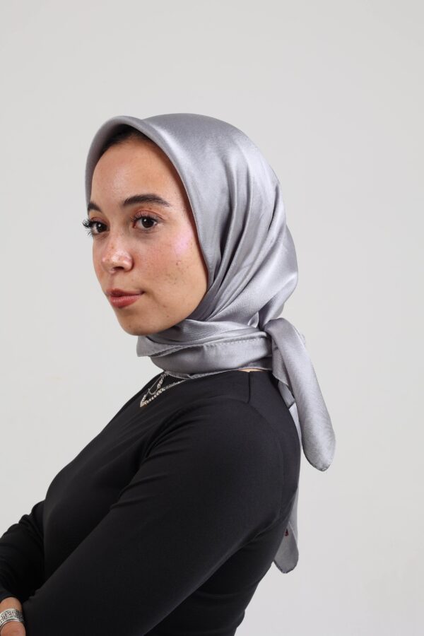 Janjan Silky Satin Square Scarf-Light Gray