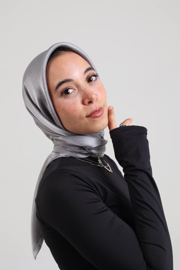 Janjan Silky Satin Square Scarf-Light Gray