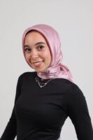 Janjan Silky Satin Square Scarf-Pink