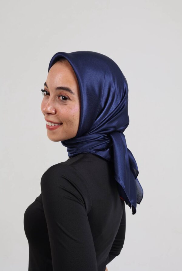 Janjan Silky Satin Square Scarf-Navy