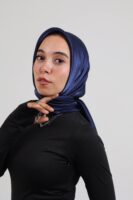 Janjan Silky Satin Square Scarf-Navy