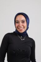 Janjan Silky Satin Square Scarf-Navy