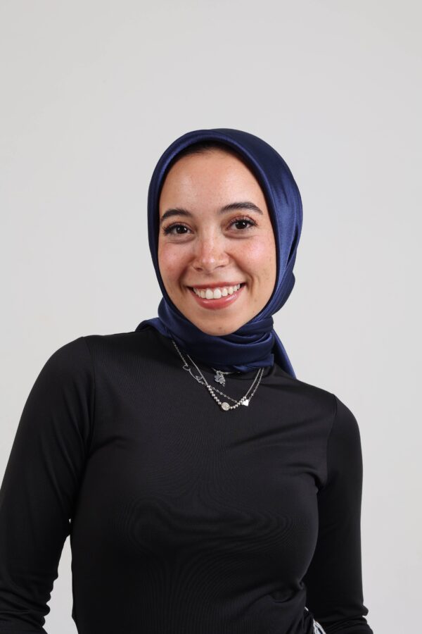 Janjan Silky Satin Square Scarf-Navy