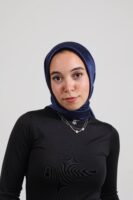 Janjan Silky Satin Square Scarf-Navy