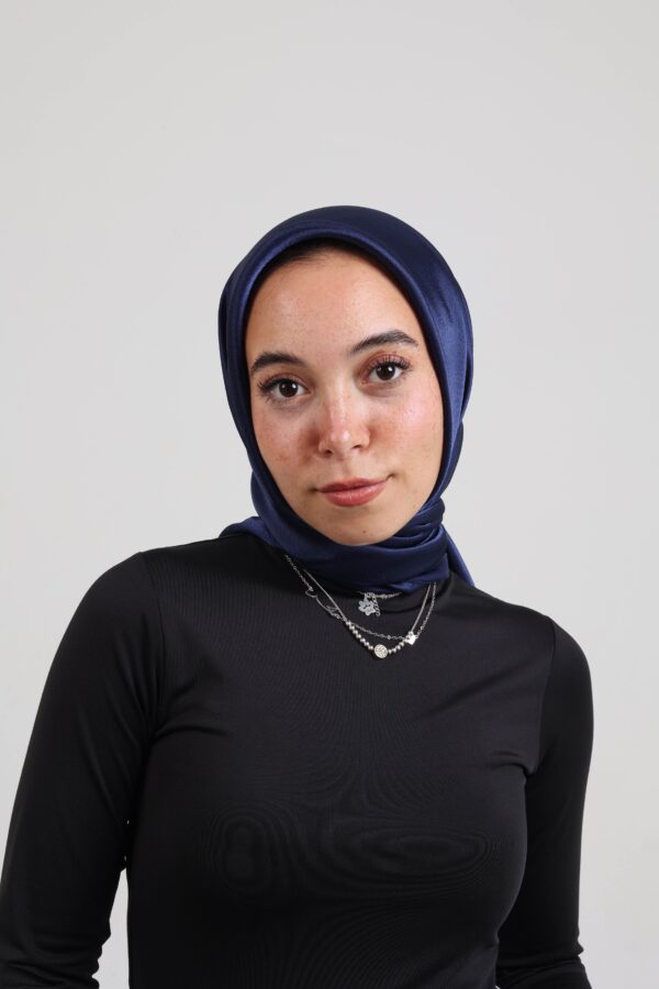 Janjan Silky Satin Square Scarf-Navy