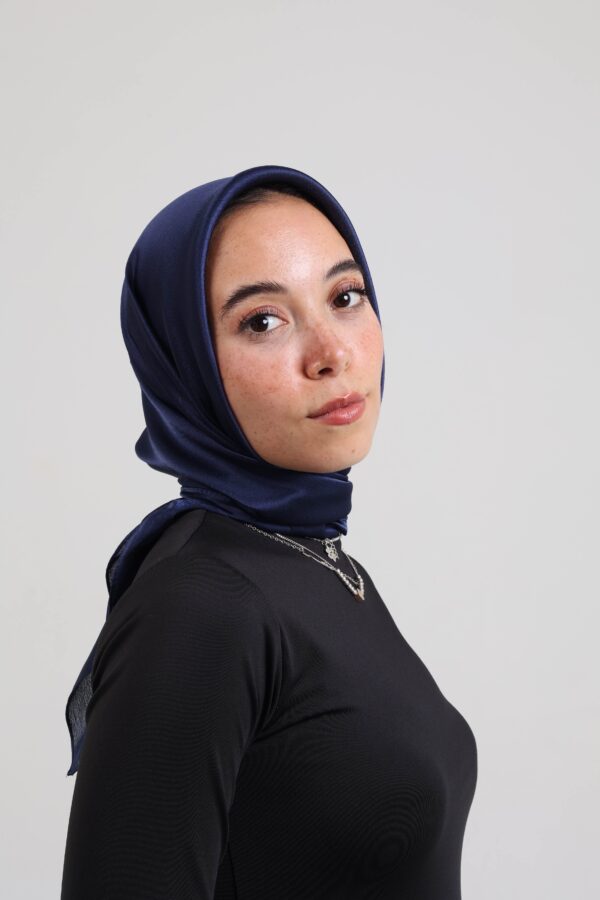 Janjan Silky Satin Square Scarf-Navy