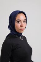 Janjan Silky Satin Square Scarf-Navy