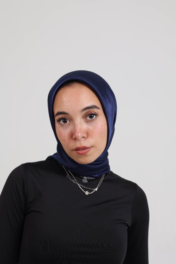 Janjan Silky Satin Square Scarf-Navy