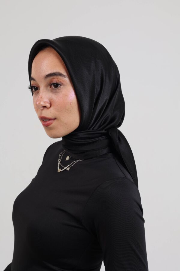 Janjan Silky Satin Square Scarf-Black