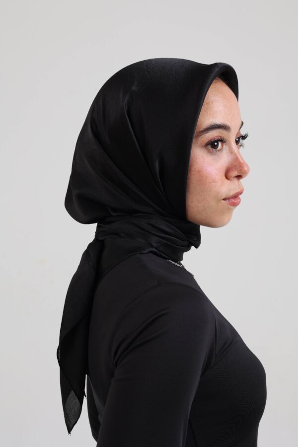Janjan Silky Satin Square Scarf-Black