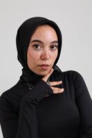 Janjan Silky Satin Square Scarf-Black