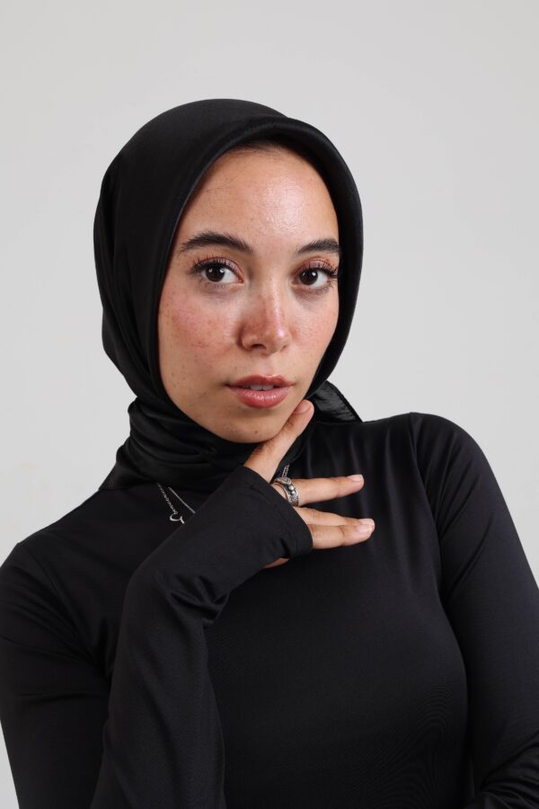 Janjan Silky Satin Square Scarf-Black