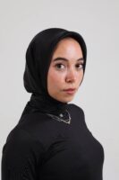 Janjan Silky Satin Square Scarf-Black