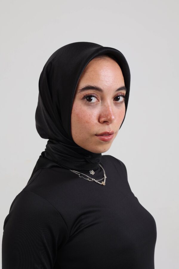 Janjan Silky Satin Square Scarf-Black