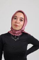 Janjan Silky Satin Square Scarf-Dried Rose
