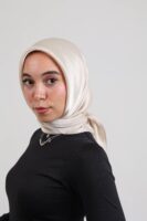 Janjan Silky Satin Square Scarf-Cream