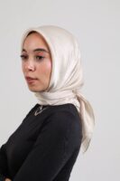 Janjan Silky Satin Square Scarf-Cream