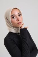 Janjan Silky Satin Square Scarf-Cream