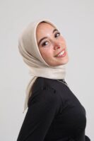 Janjan Silky Satin Square Scarf-Cream