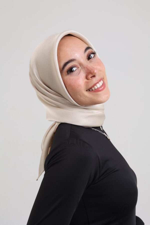 Janjan Silky Satin Square Scarf-Cream