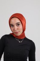 Janjan Silky Satin Square Scarf-Orange