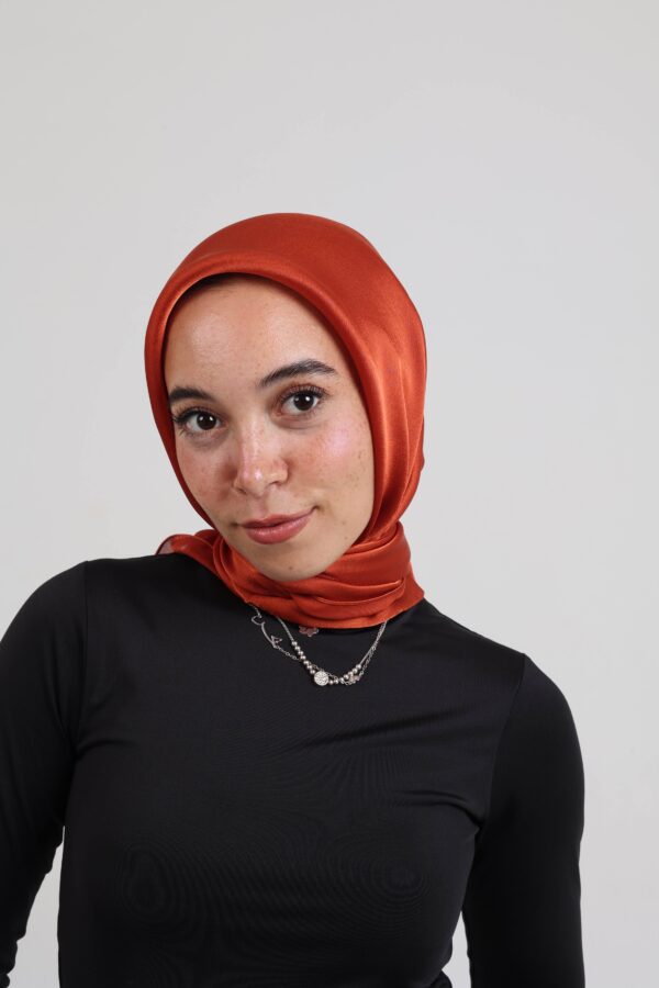 Janjan Silky Satin Square Scarf-Orange