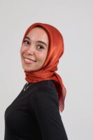 Janjan Silky Satin Square Scarf-Orange