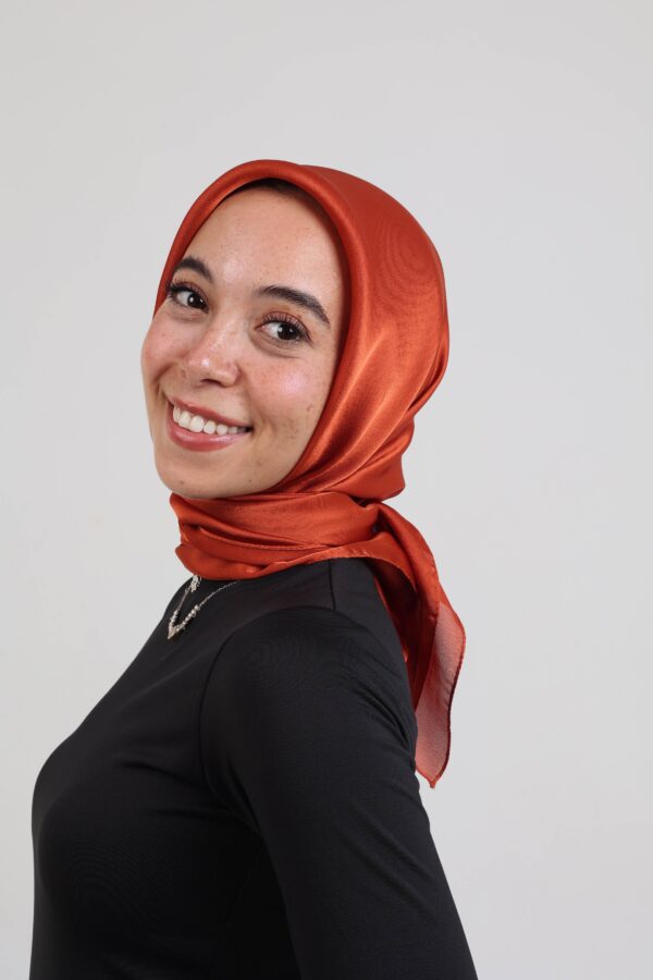Janjan Silky Satin Square Scarf-Orange