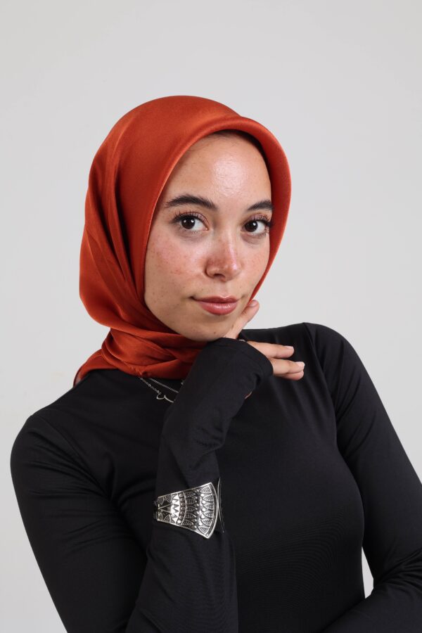 Janjan Silky Satin Square Scarf-Orange