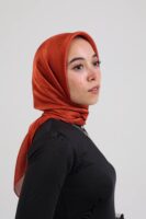Janjan Silky Satin Square Scarf-Orange