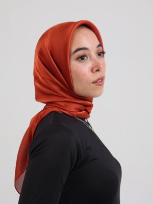 Janjan Silky Satin Square Scarf-Orange