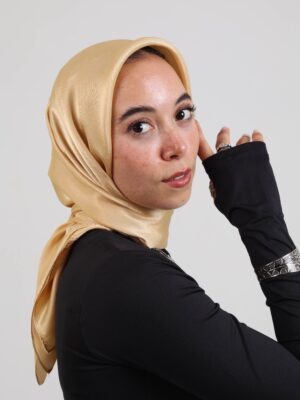 Janjan Silky Satin Square Scarf-Gold