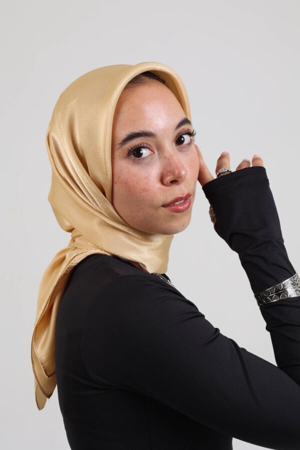 Janjan Silky Satin Square Scarf-Gold