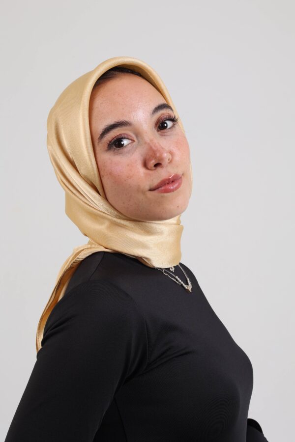 Janjan Silky Satin Square Scarf-Gold