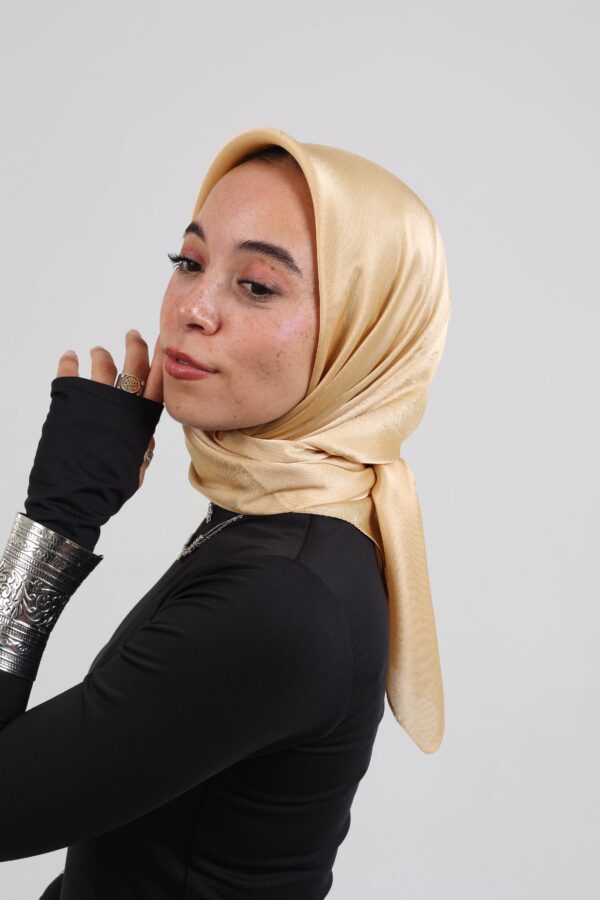 Janjan Silky Satin Square Scarf-Gold