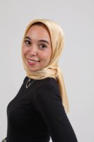 Janjan Silky Satin Square Scarf-Gold