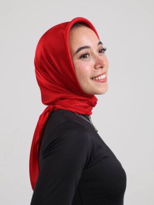 Janjan Silky Satin Square Scarf-Royal Red