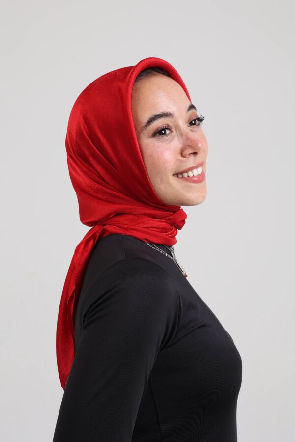 Janjan Silky Satin Square Scarf-Royal Red