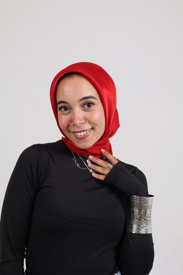 Janjan Silky Satin Square Scarf-Royal Red