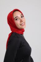 Janjan Silky Satin Square Scarf-Royal Red