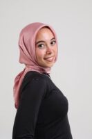 Janjan Silky Satin Square Scarf-Rose
