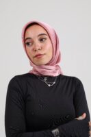 Janjan Silky Satin Square Scarf-Rose